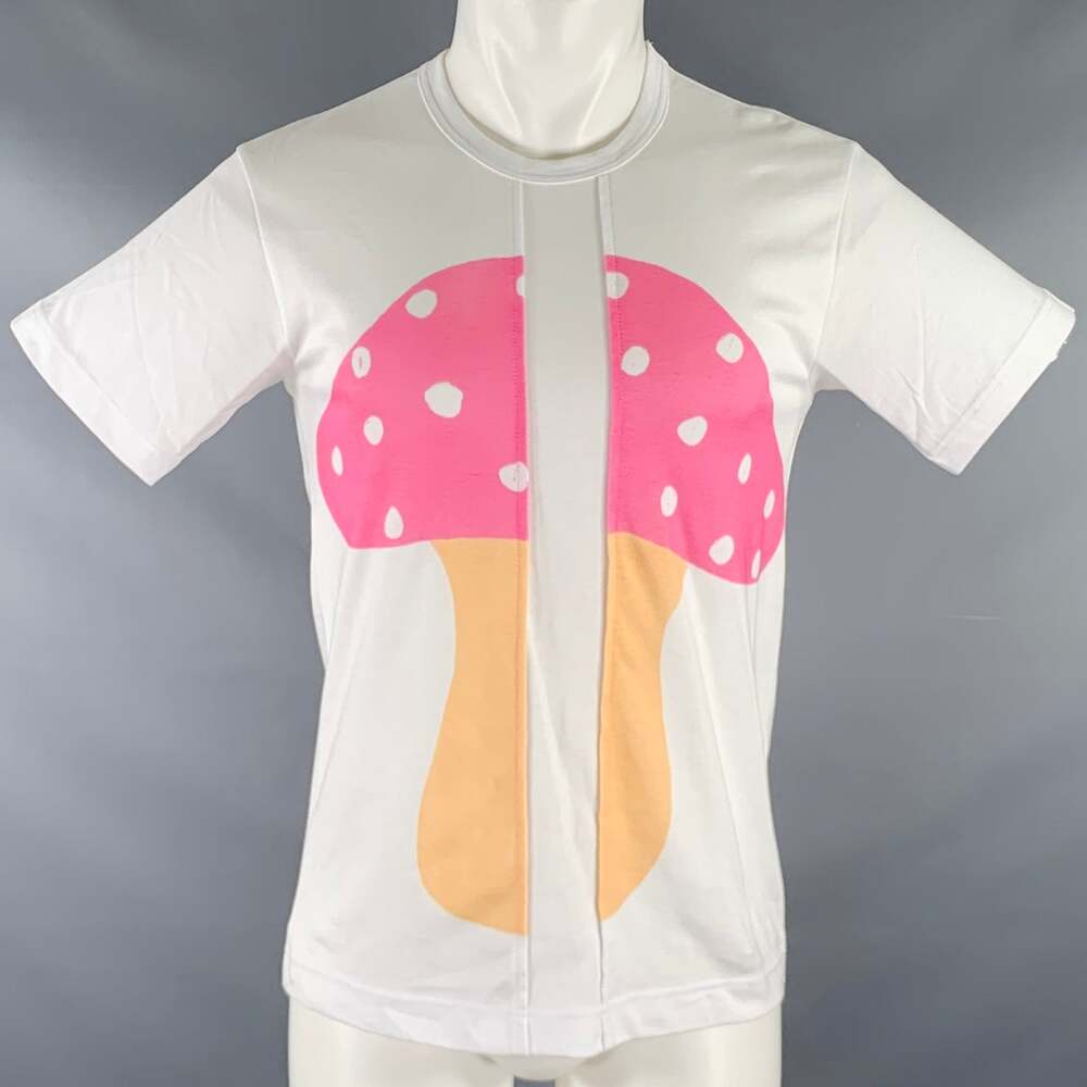 COMME des GARCONS SHIRT Size S White Pink Mushroom Cotton Crew Neck T-shirt